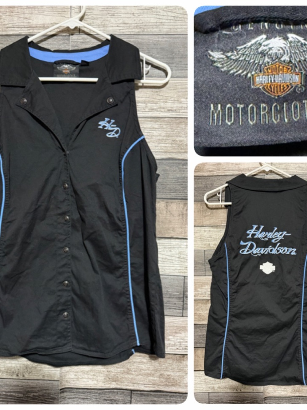 Harley Davidson Sleeveless Snap Button Up Embroidered Women’s M Black (READ)